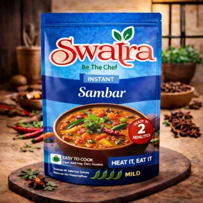 Swatra Foods instant heat and eat sambar curry, authentic Indian flavour, ready in minutes
